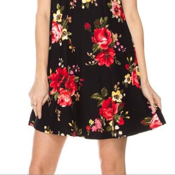 Black Floral Dress with Pockets - Picture 2 of 3